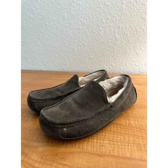 UGG Ascot Sheepskin House Slippers Fur Lined Gray Suede Comfort Slip On Men\'s 9 main image 4